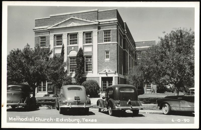 First M. E. Church South, Edinburg, Texas with Vintage Cars