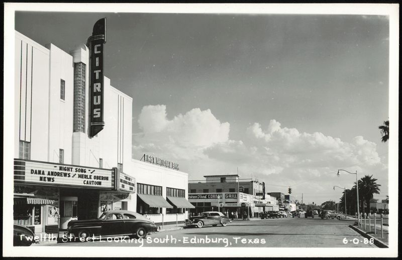 Citrus Theater, First National Bank, and Twelfth Street Businesses Edinburg Texas