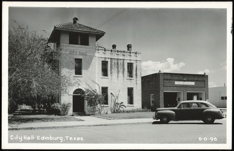 City Hall and Fire Station No. 1 with Vintage Car Edinburg Texas