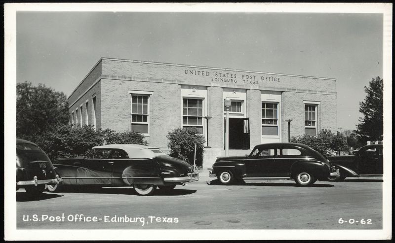 United States Post Office with Cars, Edinburg, Texas