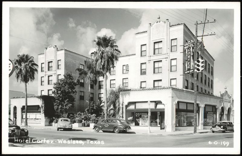 Hotel Cortez with Palm Trees and Street Scene Weslaco Texas