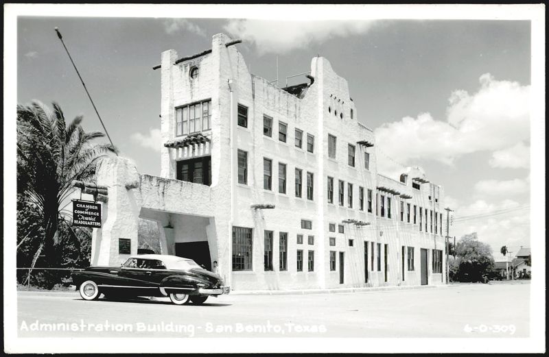 Administration Building with classic car, San Benito, Texas