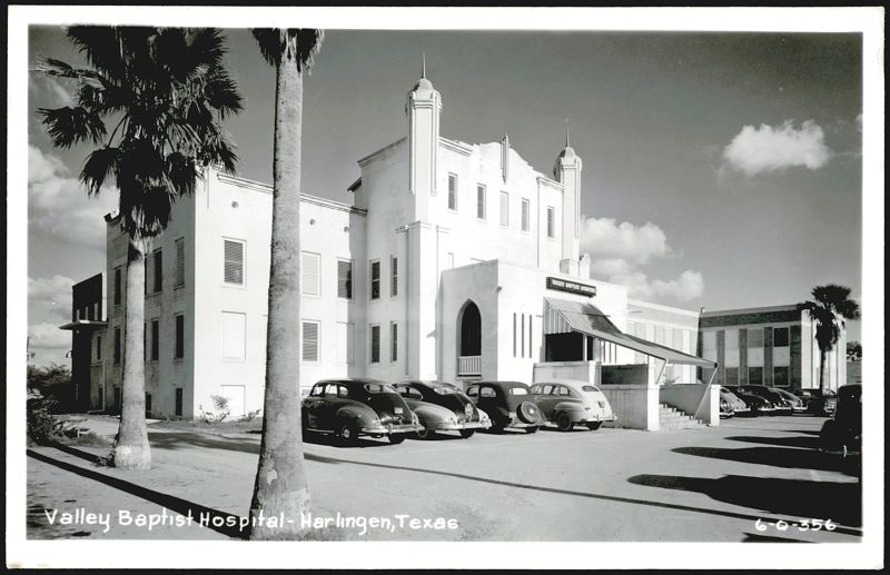 Valley Baptist Hospital, Harlingen with Vintage Cars and Palm Trees Texas