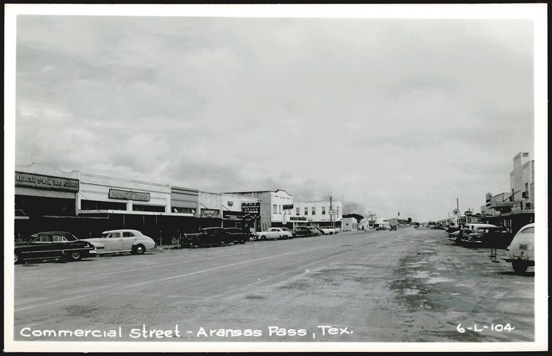 Commercial Street, Aransas Pass, TX - Businesses and Parked Cars Texas