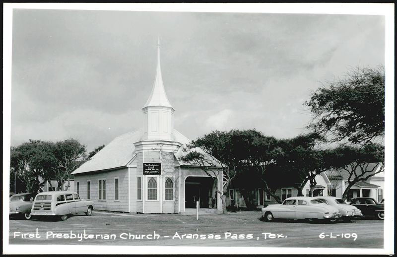 First Presbyterian Church with Cars - Aransas Pass Texas