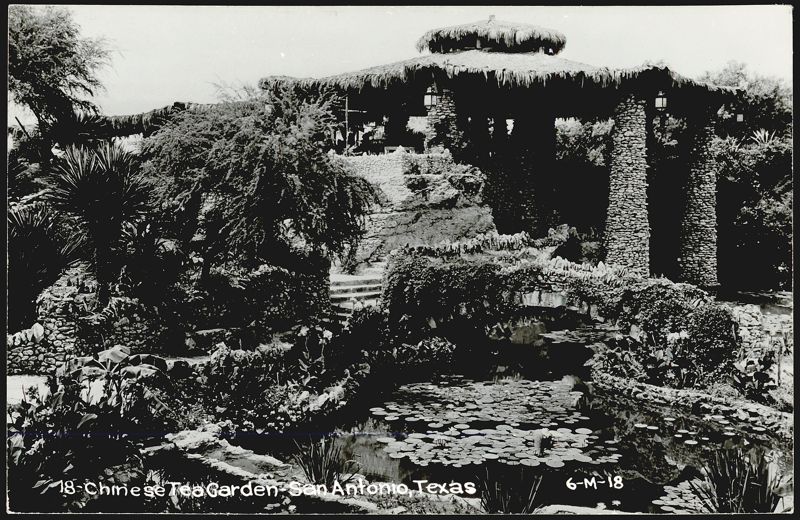 Chinese Tea Garden with Thatched Pavilion and Lily Pond San Antonio Texas