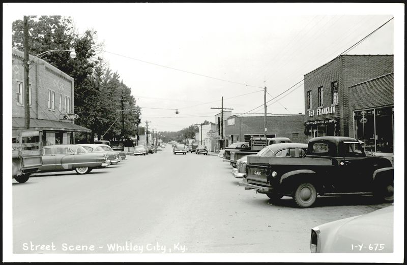 Whitley City KY Main Street with Parked Cars and Shops Kentucky