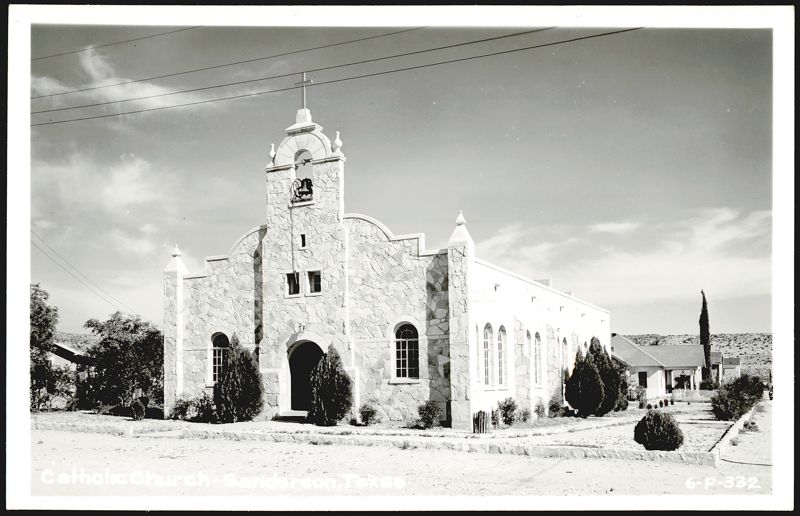 Catholic Church with Stone Facade and Bell Tower Sanderson Texas