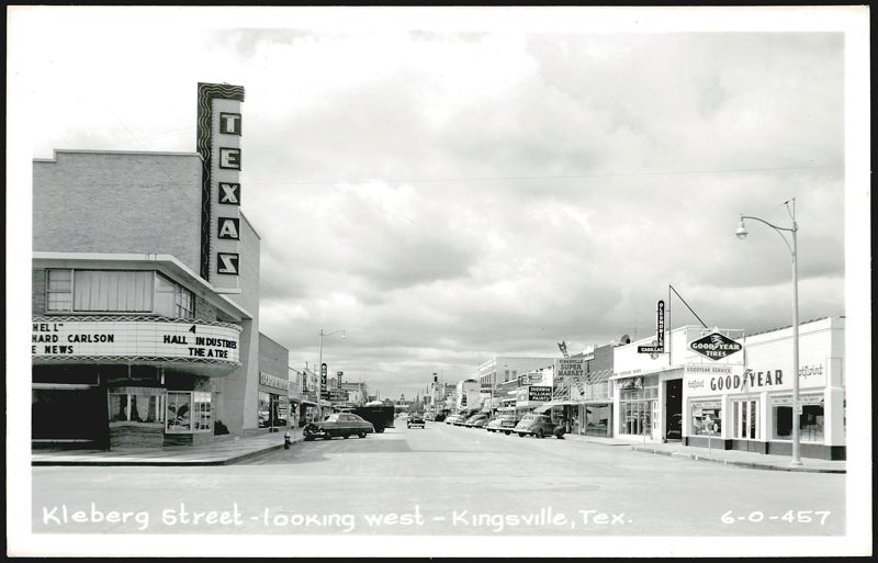 Kleberg Street looking west with Texas Theater and Goodyear Service Kingsville