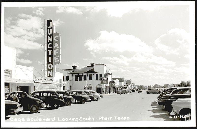 Cage Boulevard Looking South, Junction Cafe Sign Pharr Texas