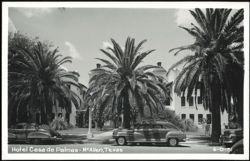 Hotel Casa de Palmas with Palm Trees and Vintage Cars Postcard