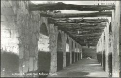 Alamo Arcade, Stone Arches, Wooden Beams, and Hanging Lanterns Postcard