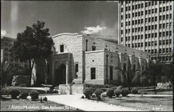 Alamo Museum View with Adjacent Building and Garden Postcard