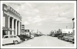 Main Street with State National Bank and Bros. Food Market, Robstown Postcard