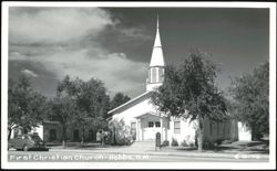 First Christian Church with Steeple and Vintage Car Postcard