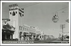 Hotel Hidalgo Inn, Shell, Texaco, Mobilgas on a Lordsburg Street Scene Postcard