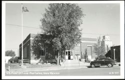 U.S. Post Office building, flag, and car Postcard