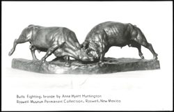 Bulls Fighting, bronze by Anna Hyatt Huntington Postcard
