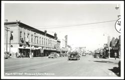 Main Street with Businesses, Cars, and Pedestrians Postcard