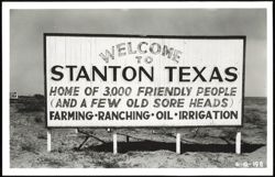 Welcome to Stanton Texas Sign, Home of 3,000 Friendly People Postcard