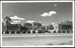 Thatcher Public School Building with Palm Tree and Clouds Postcard