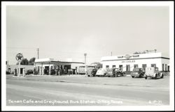 Texan Cafe, Greyhound Bus Station, and Texaco Truck Stop Postcard