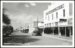 Street Scene with Dilley Supply Co. and Dilley State Bank Postcard