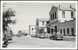 Street Scene with Hotels, Bus Station, and Cars, Rio Grande City Postcard
