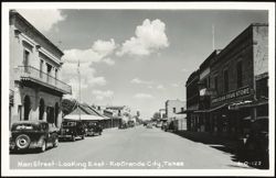 Main Street Looking East, Hinojosa Drug Store Postcard