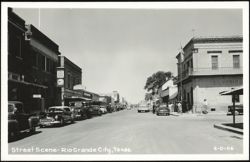 Street Scene with Hinojosa Drug Store and First State Bank Postcard