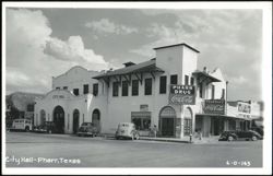 City Hall, Pharr Drug Store, and Pharr-Dean Grocery, Coca-Cola Signs Postcard