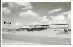 Frontier Hotel with Cars and Coffee Shop Sign, McAllen, Texas Postcard