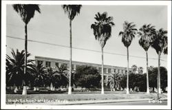 High School Building with Palm Trees Postcard