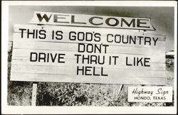 Welcome to God's Country Highway Sign Postcard