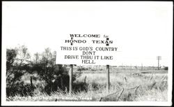 Welcome to Hondo Texas Sign, 'This is God's Country' Postcard