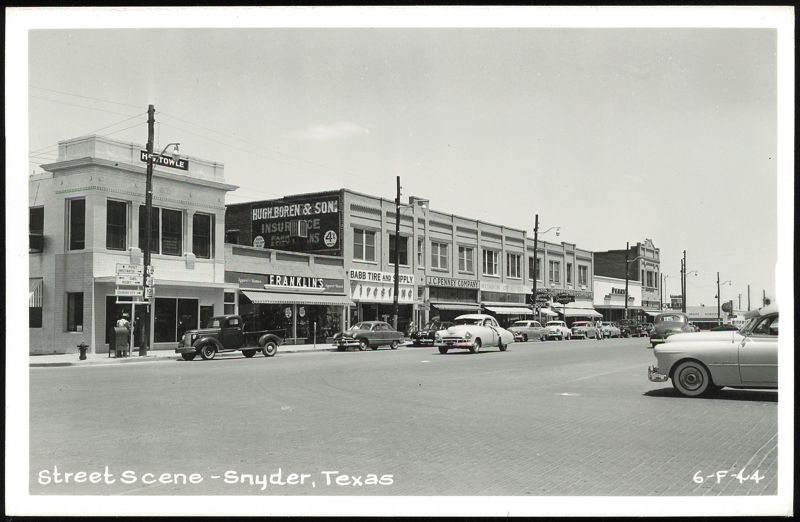 Street Scene with H.F. Towle, Hugh Boren & Son, Franklin's, J.C. Penney Snyder Texas