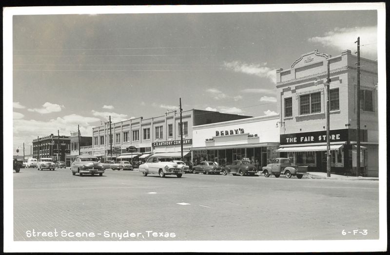 Street Scene with C.R. Anthony Company, Perry's, The Fair Store Snyder Texas