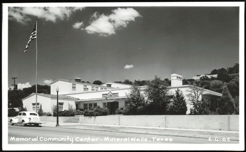 Memorial Community Center with American Flag and Car Mineral Wells Texas