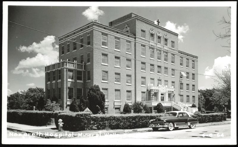 Nazareth Hospital building exterior with classic car Mineral Wells Texas