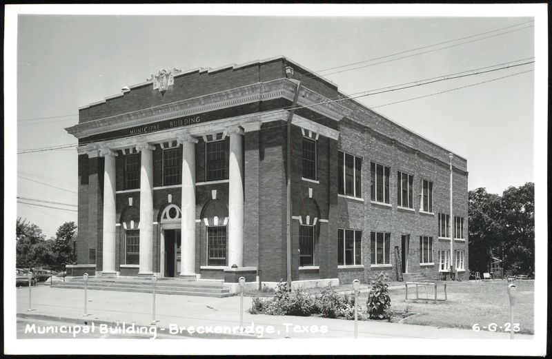 Municipal Building with Columns and Parking Meters Breckenridge Texas