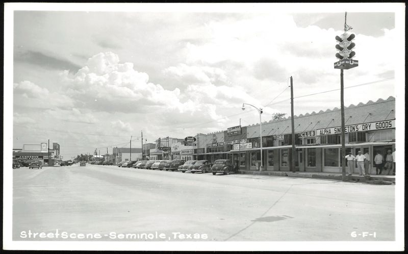 Street Scene with Alpha Singleton's Dry Goods, Jameson's Grocery, Seminole Texas