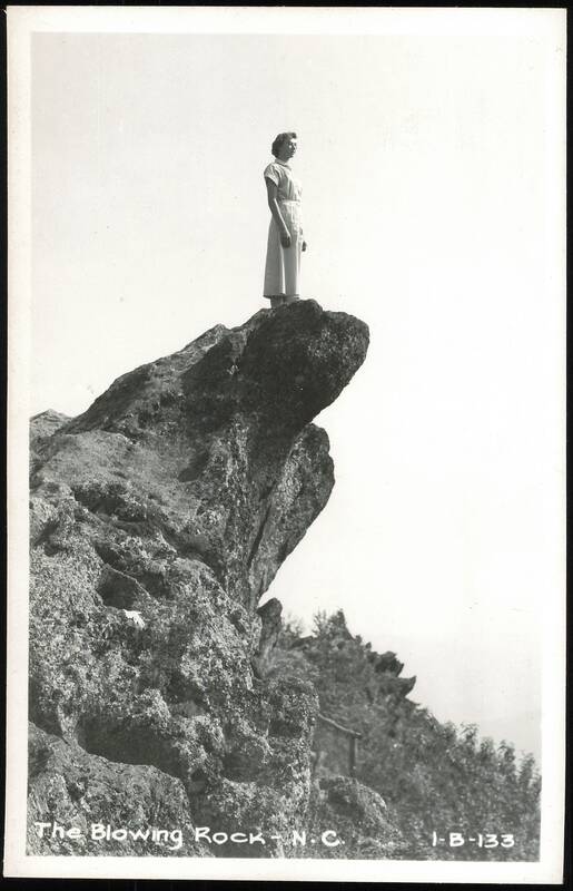 Woman standing on The Blowing Rock North Carolina
