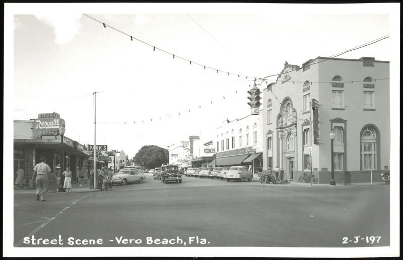 Street Scene with Rexall Drugs and Cars Vero Beach Florida
