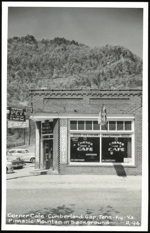 Corner Cafe, Cumberland Gap with Pinnacle Mountain in background Tennessee