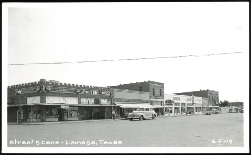 Downtown Street Scene with Shops and Cars Lamesa Texas