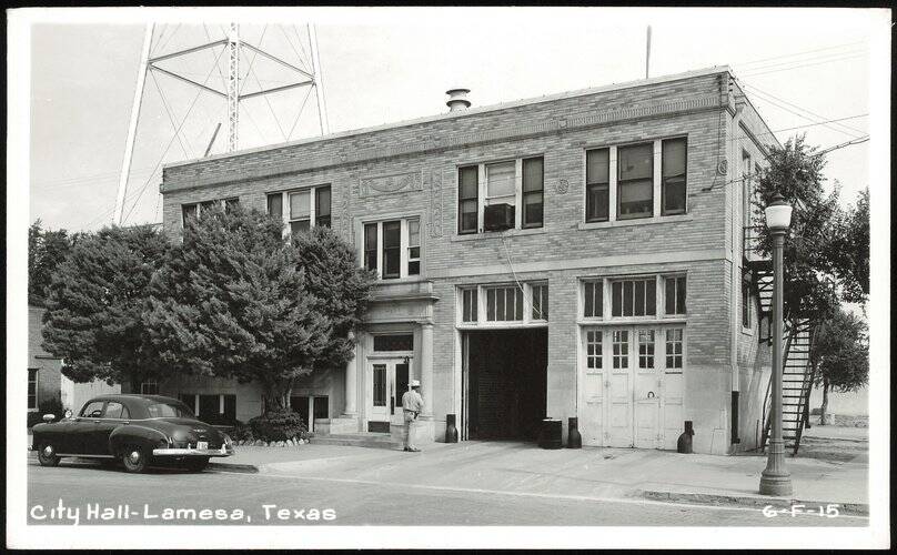 City Hall Building with Vintage Car and Water Tower Lamesa Texas