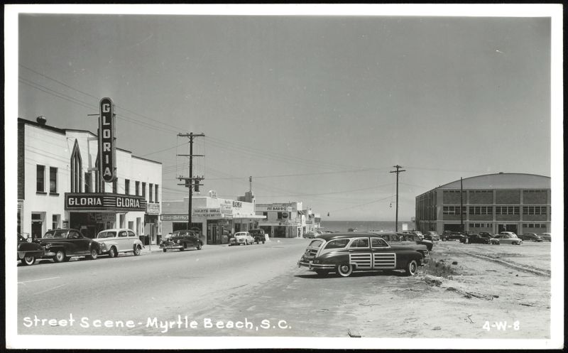 Gloria Theater and Street Scene with Vintage Cars, Myrtle Beach South Carolina