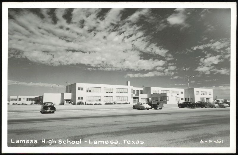 Lamesa High School building exterior with cars Texas