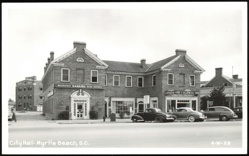 City Hall, Myrtle Lodge Hotel, and businesses Myrtle Beach South Carolina