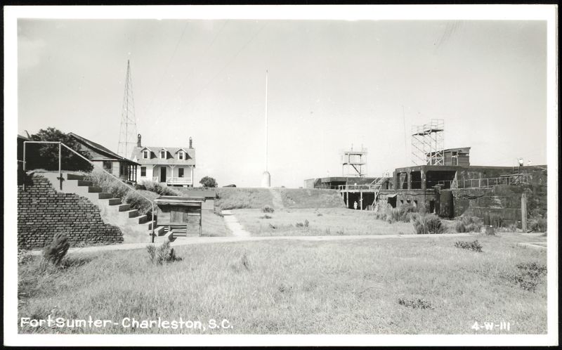 Fort Sumter with Buildings, Flagpole, and Radio Tower Charleston South Carolina